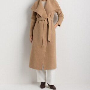 NWT Quince Double Faced Merino Wool Draped Collar Wrap Coat in Caramel size XL